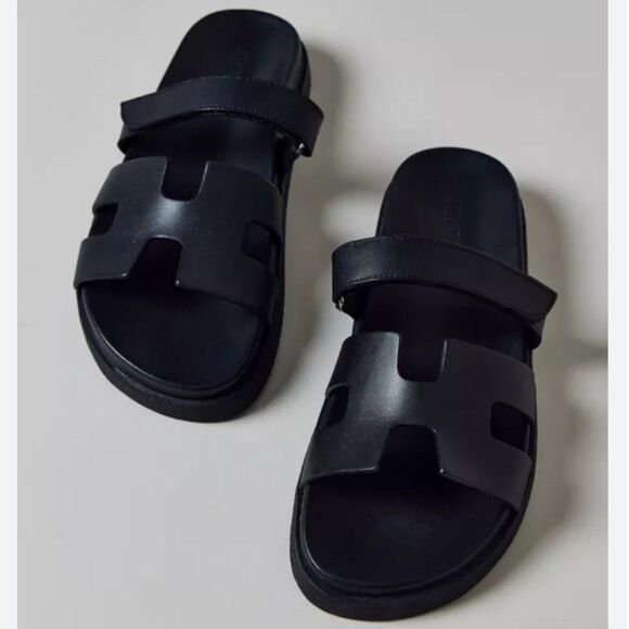 Steve Madden Leather Slide Sandals Black Size 6 - Picture 1 of 4